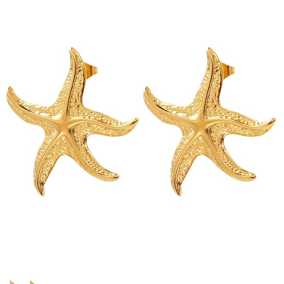 STARFISH EARRINGS, 18K GOLD PLATED STEEL - Picture 1 of 1